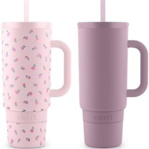 Ello 40-oz. Stainless Steel Tumbler with Handle, 2-Pack, Primrose Blooms